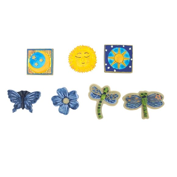 7 Button Covers Celestial Floral Dragonfly Butterfly Sun Moon Stars Blue Yellow - Picture 10 of 11